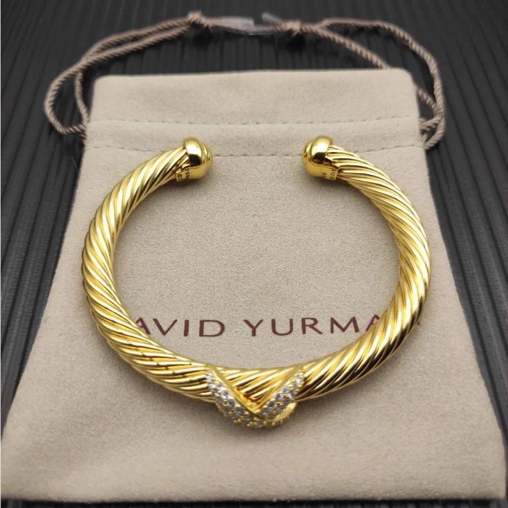 David Yurman Gold Cable Bracelet with Pavé X Accent